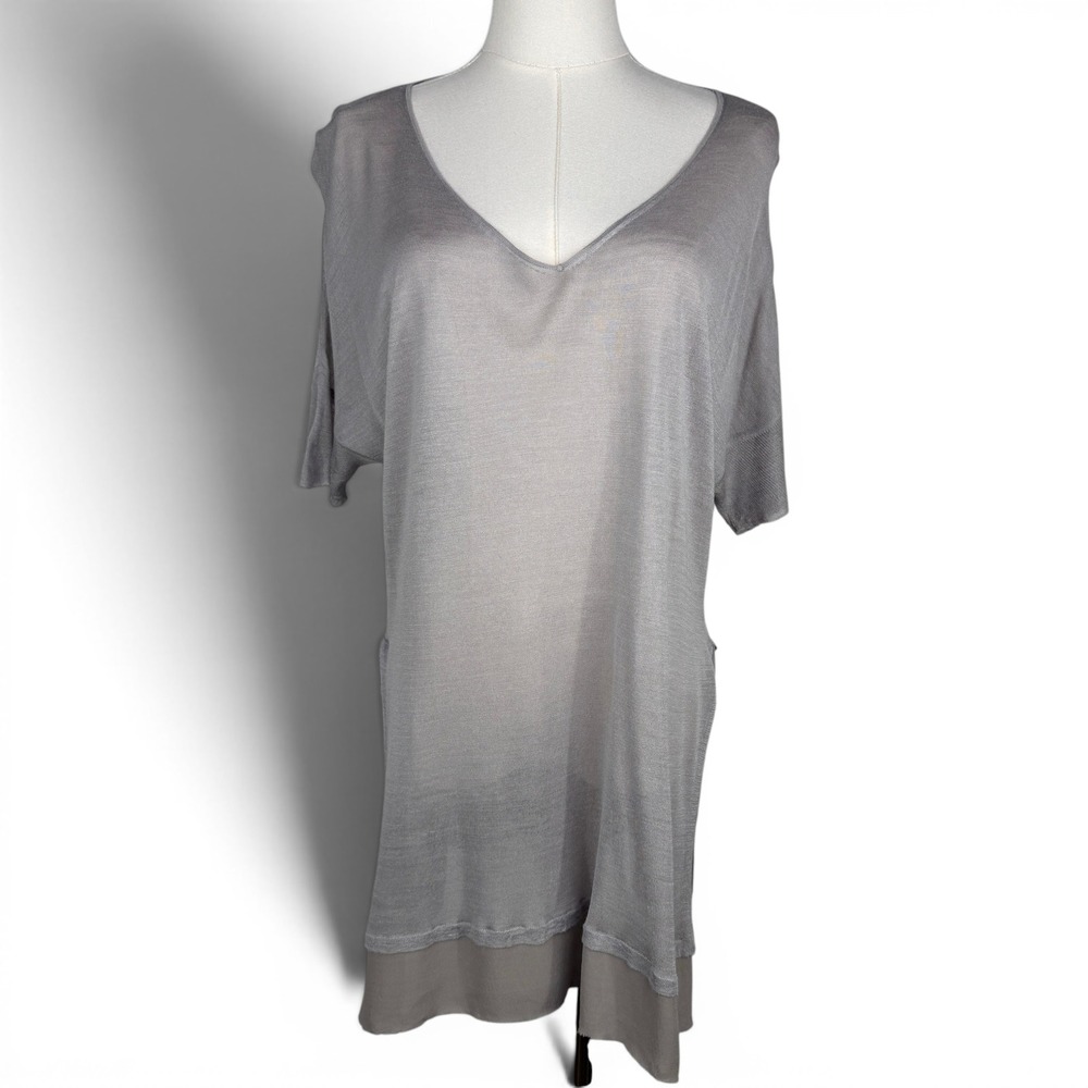 Eileen Fisher Silk Knit V-Neck Layered Tunic Size M Lagenlook Minimalist